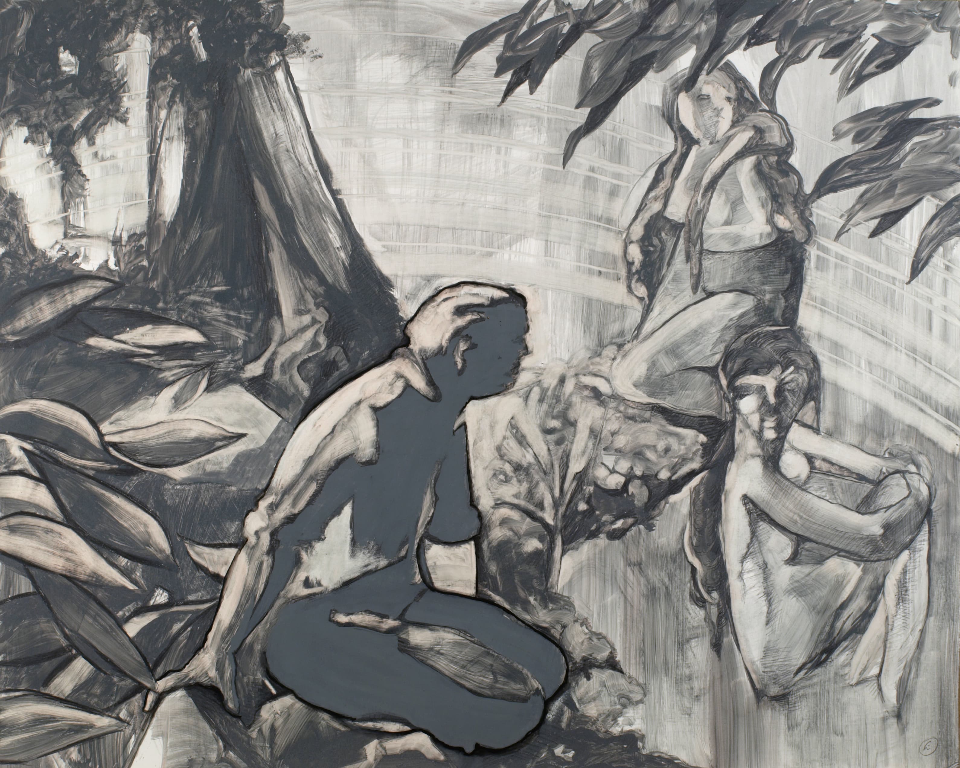 Art with the title "Man and Two Bathers".