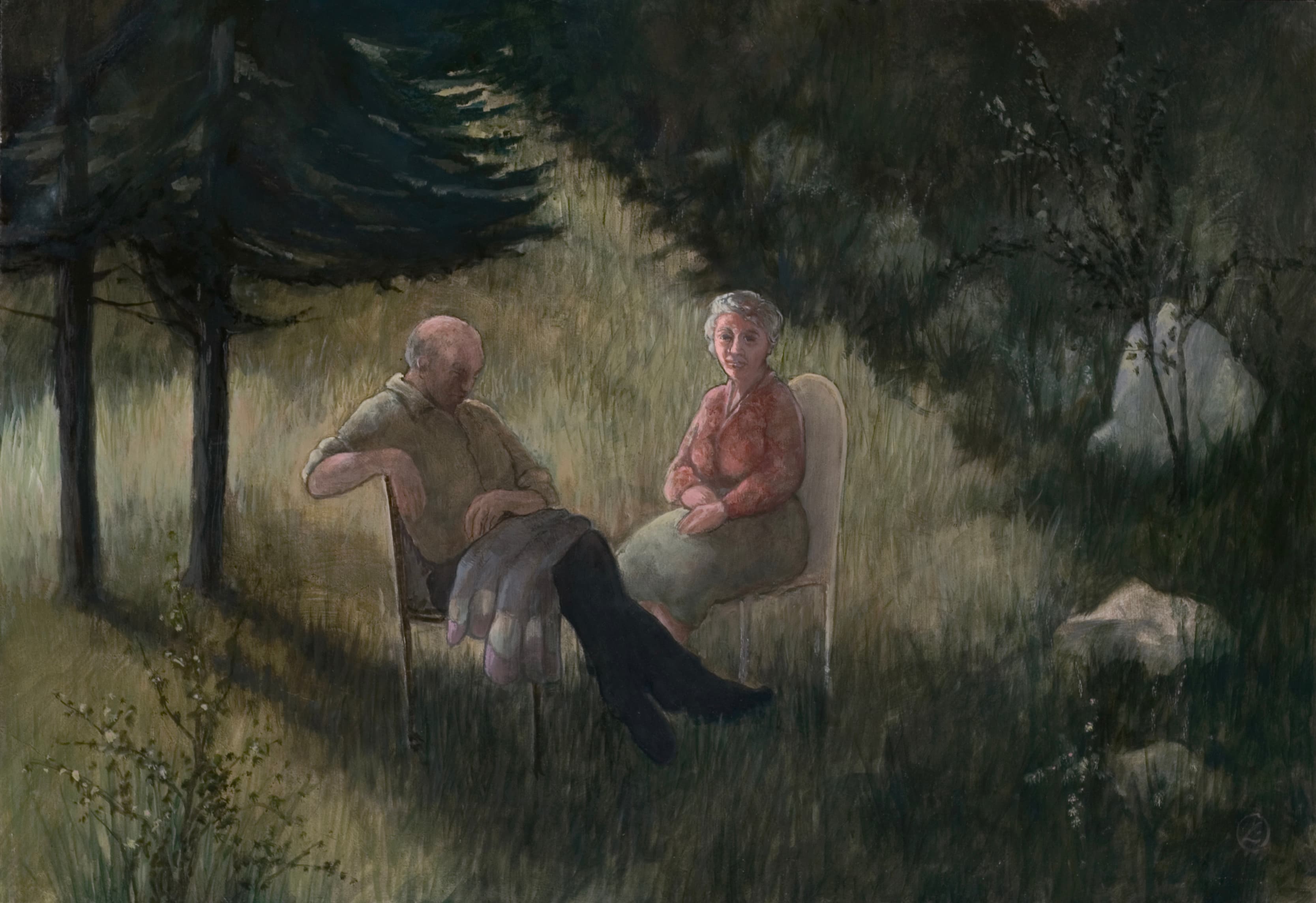 Art with the title "Elderly Couple".