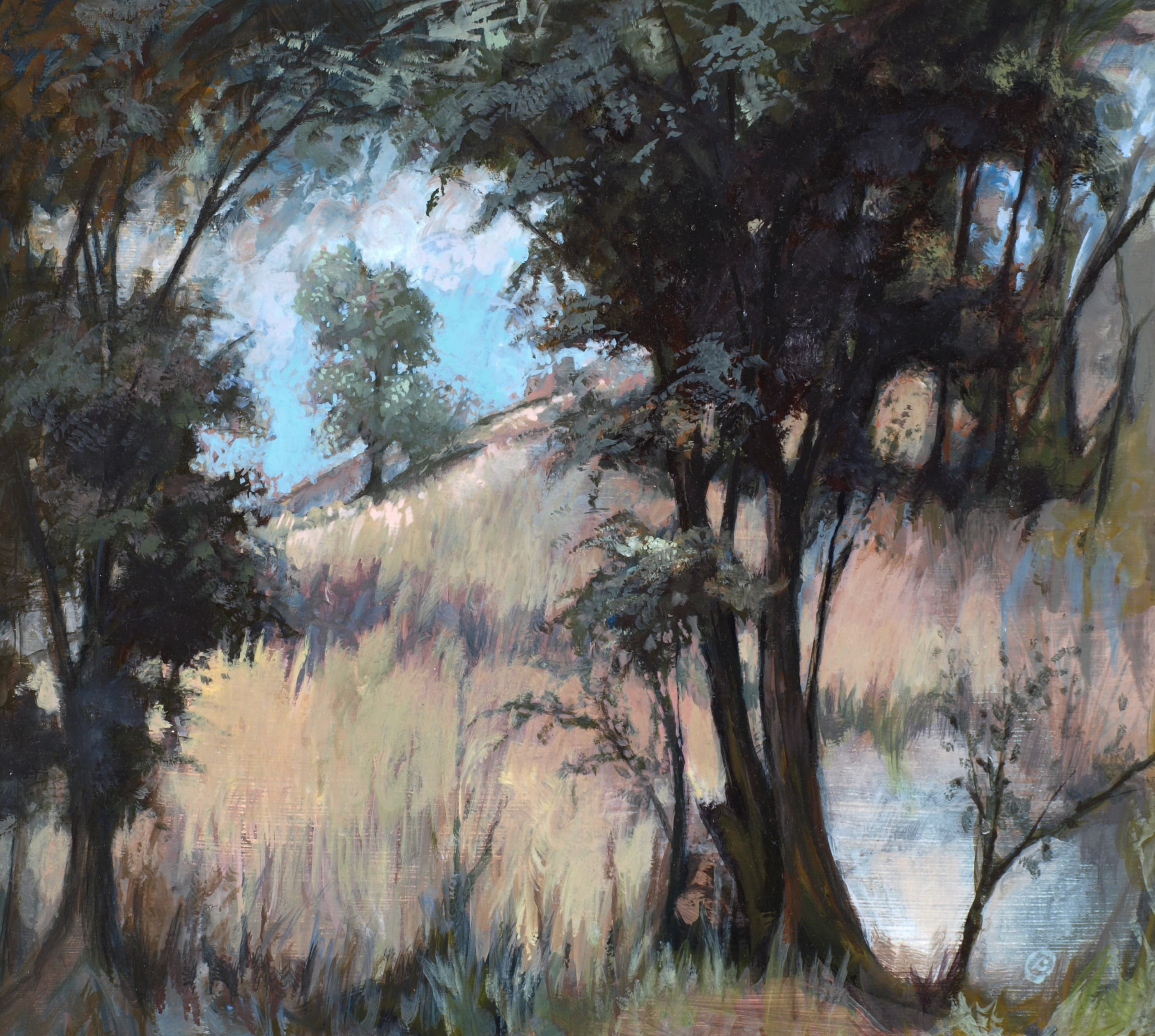 Art with the title "Tree on Slope".