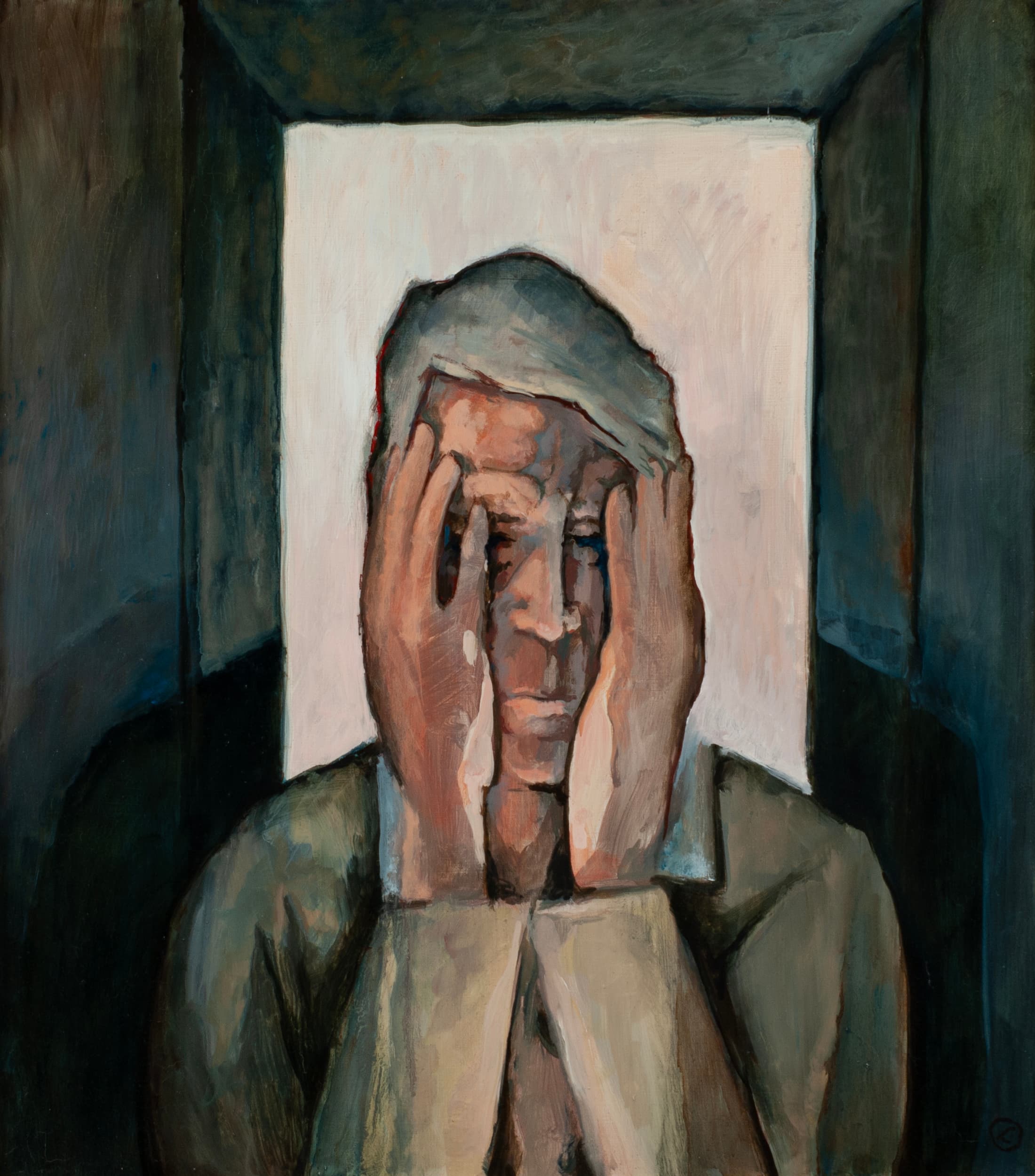 Art with the title "Self Portrait - Hands on Face".