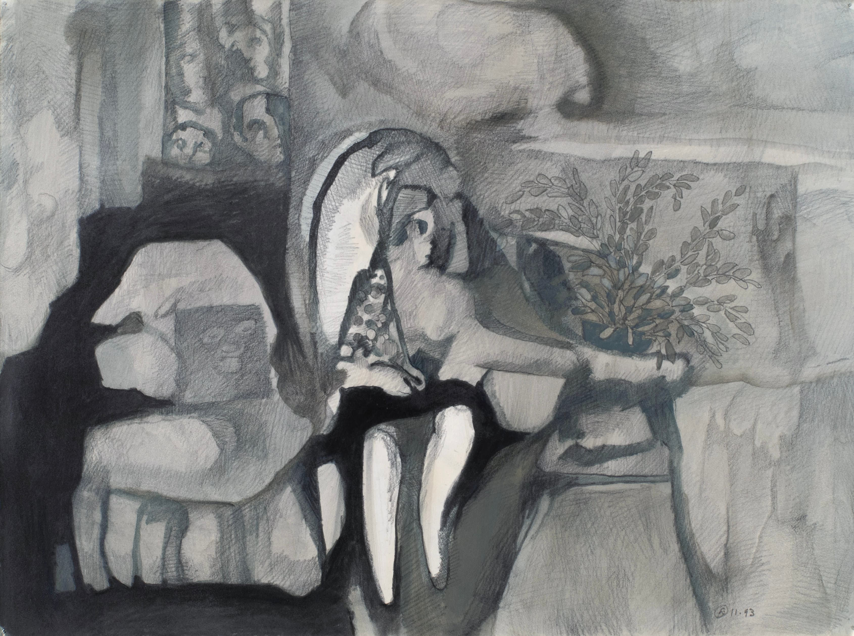 Art with the title "Seated Lady in Black Skirt".