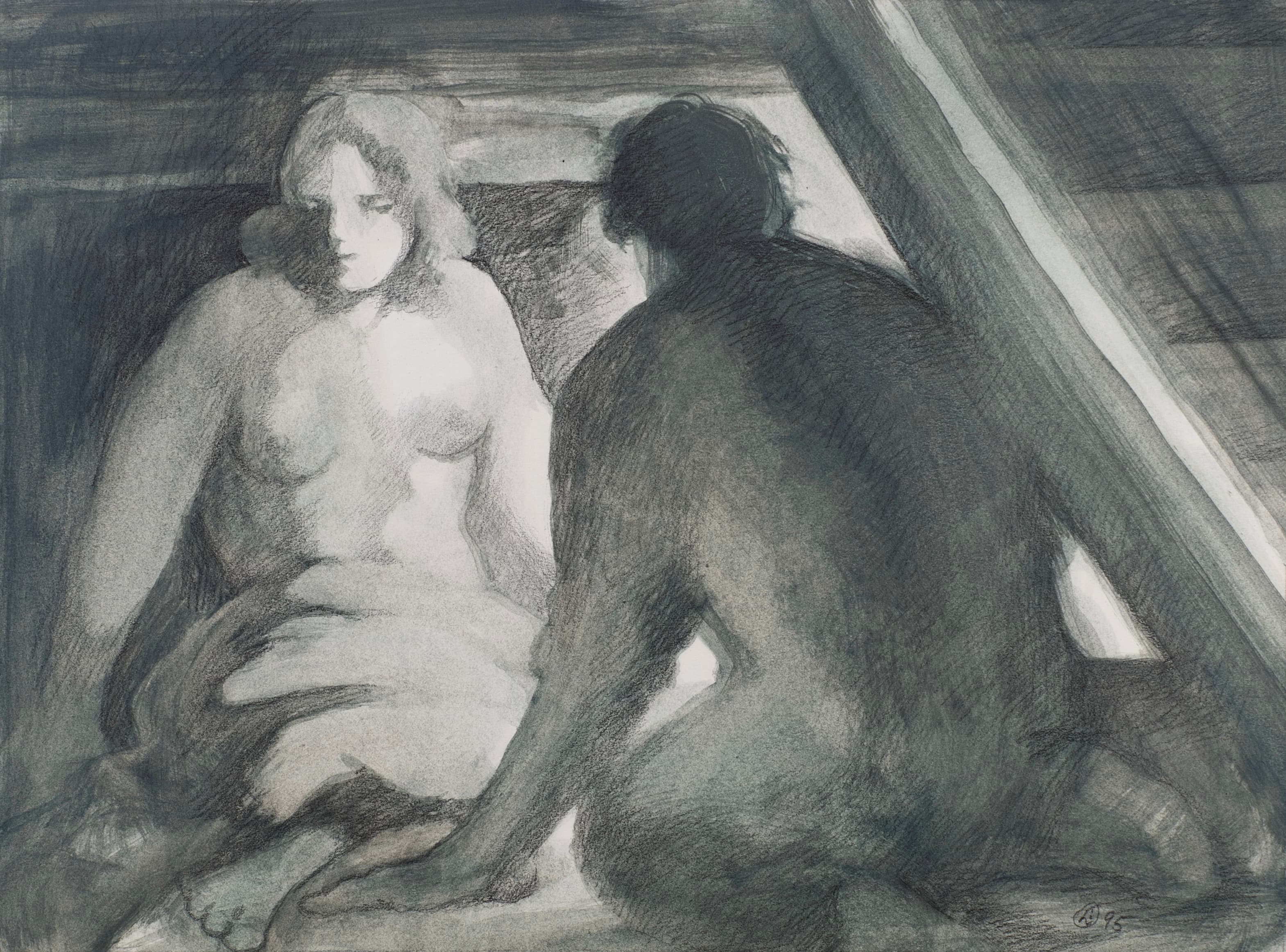 Art with the title "Woman with Man Kneeling".