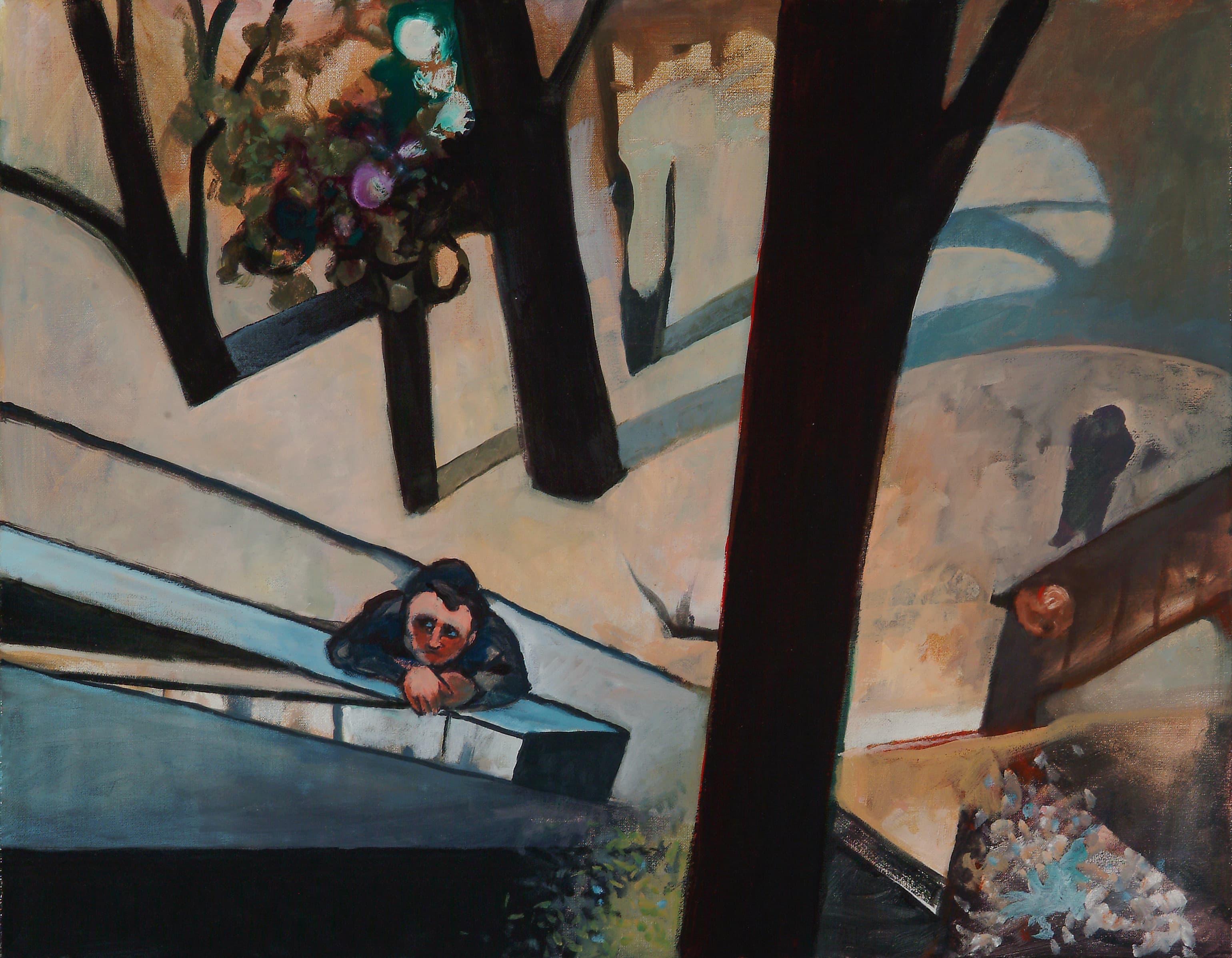 Art with the title "A Man is About to Fall, Another Looks On".