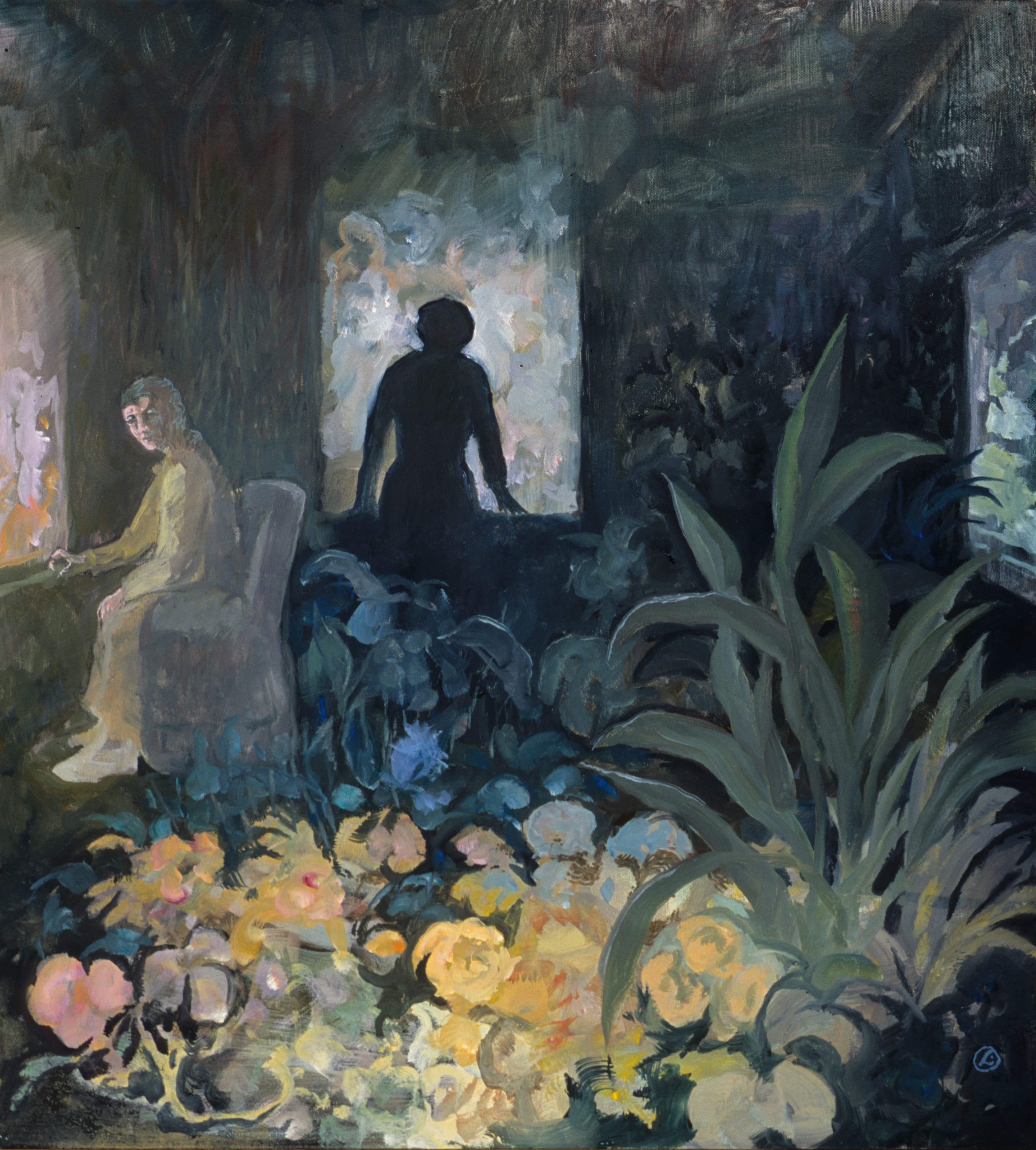 Art with the title "Two Figures, One in Silhouette".