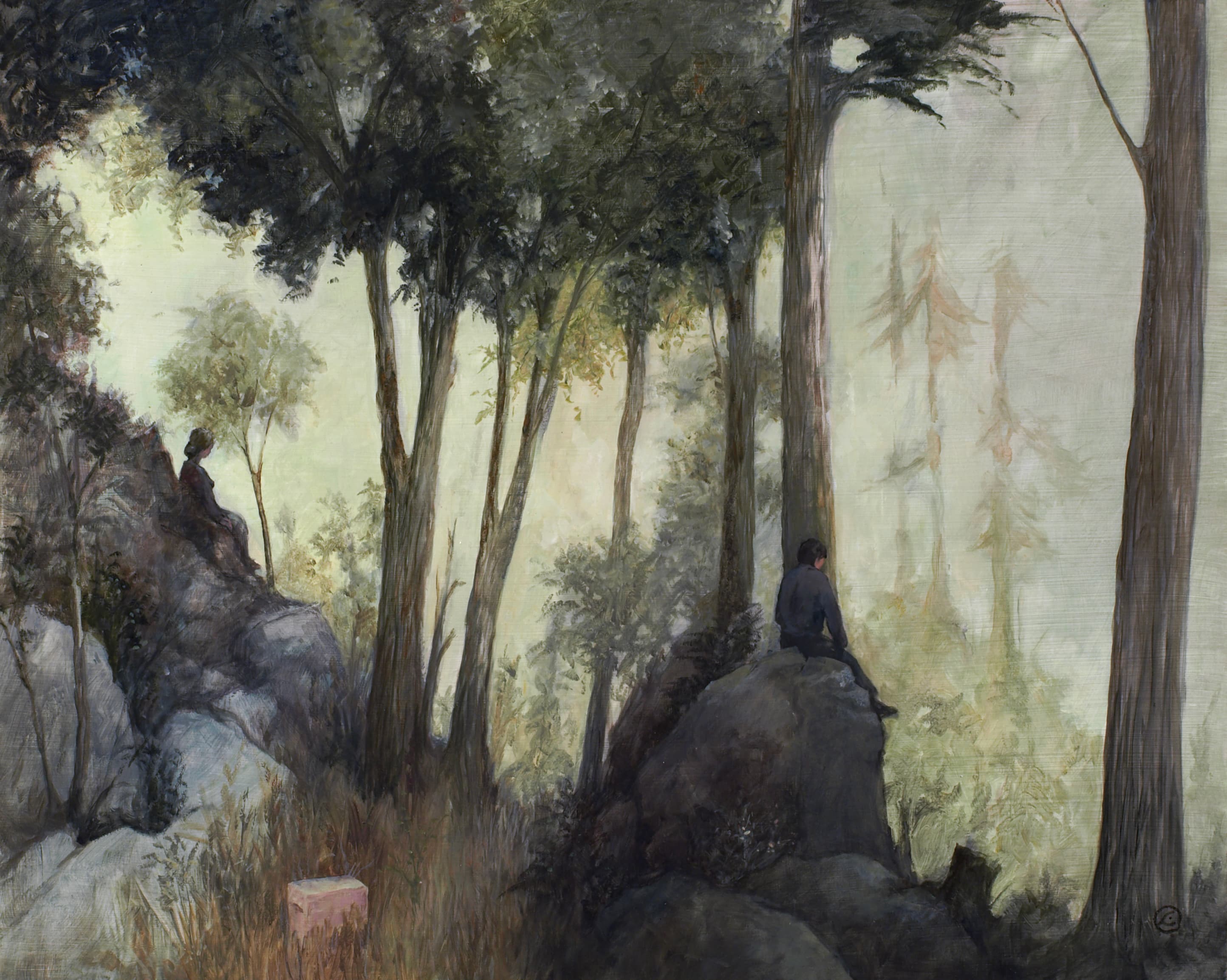 Art with the title "Lovers in the Woods with Cooler".