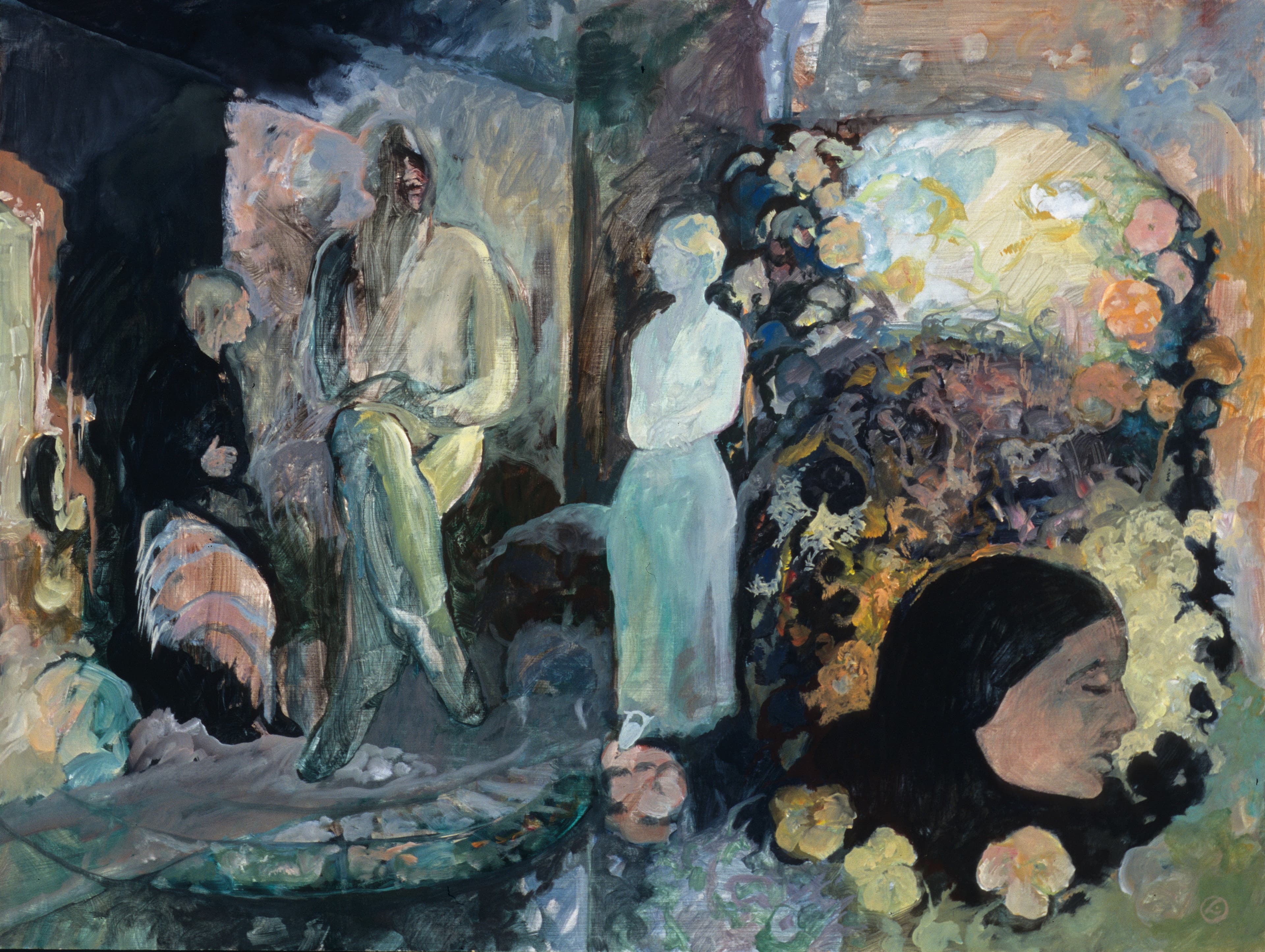Art with the title "Three Figures, Head Wreathed".