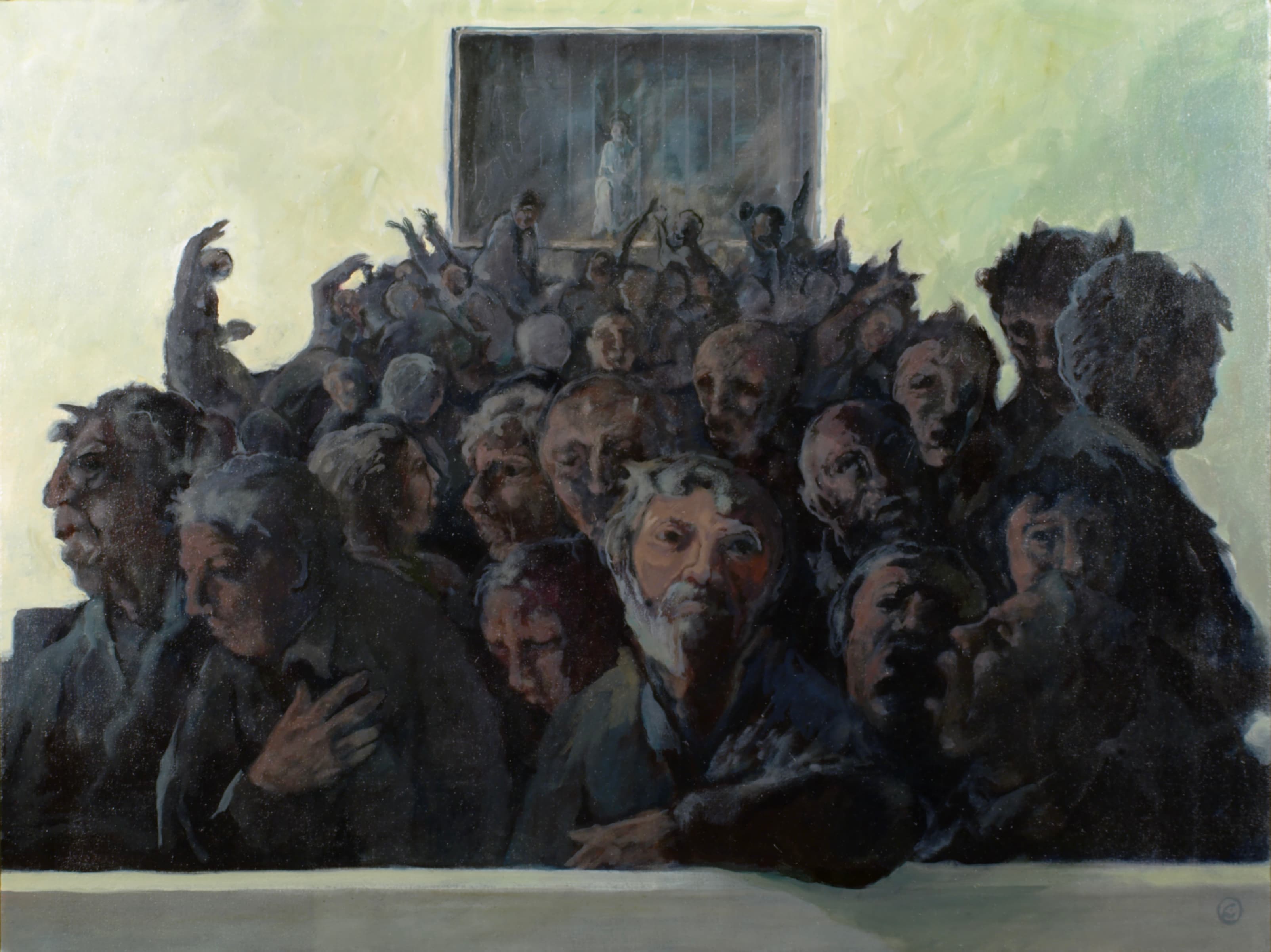 Art with the title "Asylum with Crowd in Foreground".