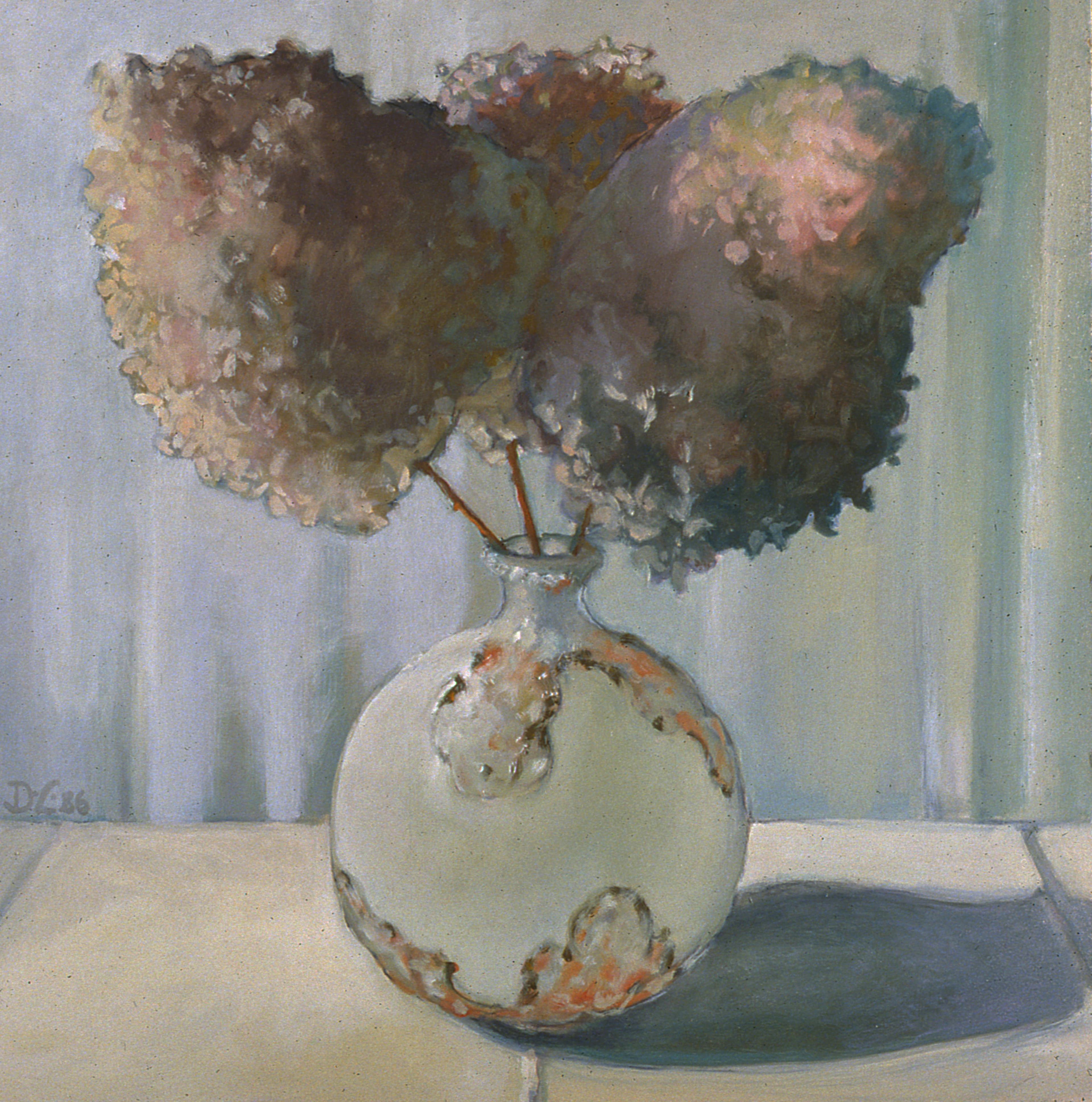 Art with the title "Flowers in a Round Vase".