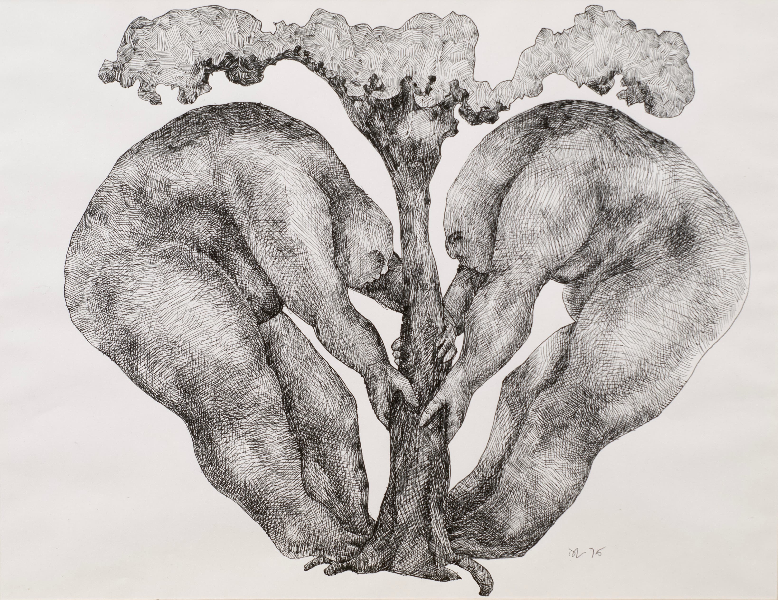 Art with the title "Two Figures Pulling up Tree".