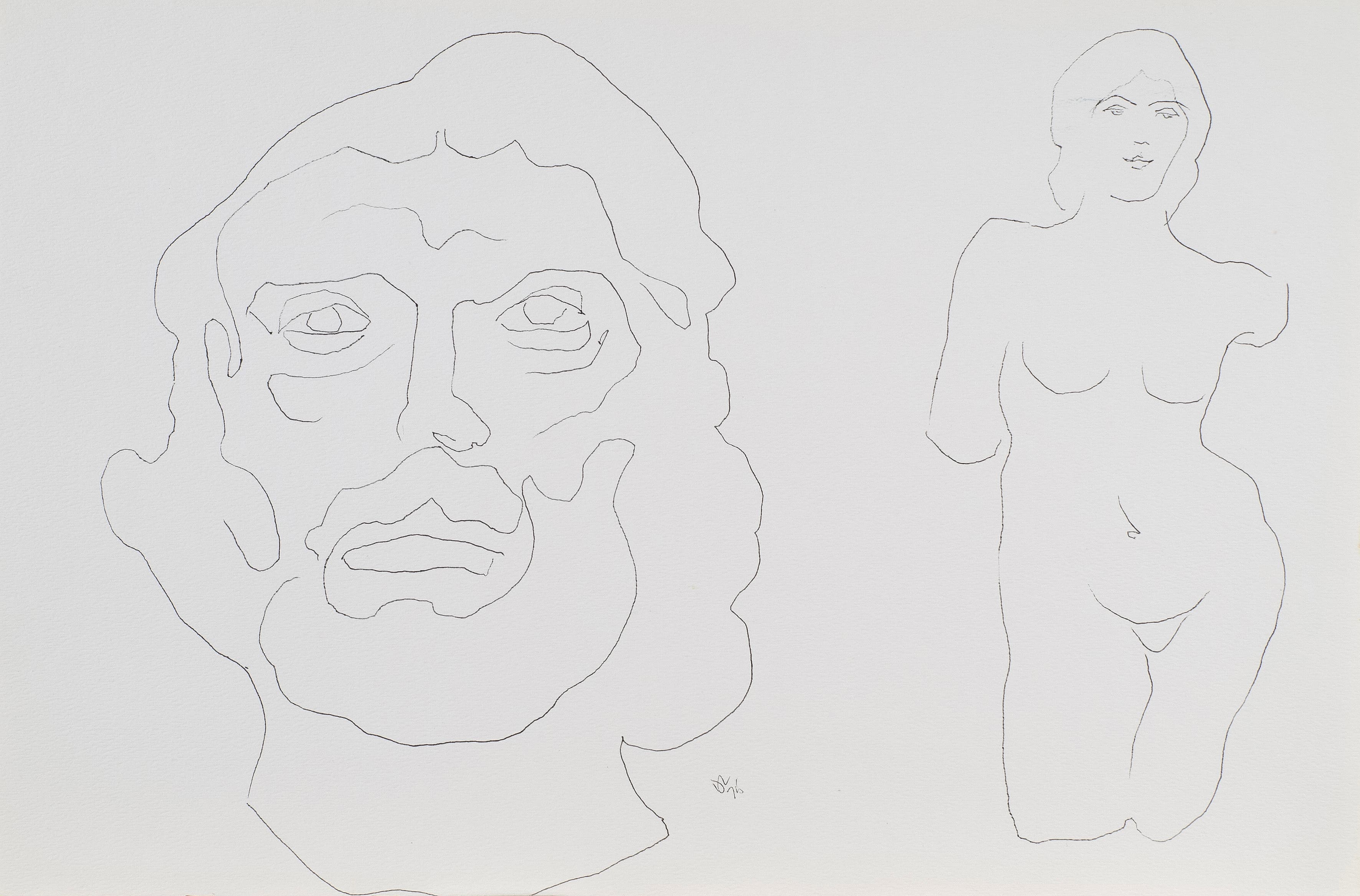 Art with the title "Bearded Man and Female Figure".