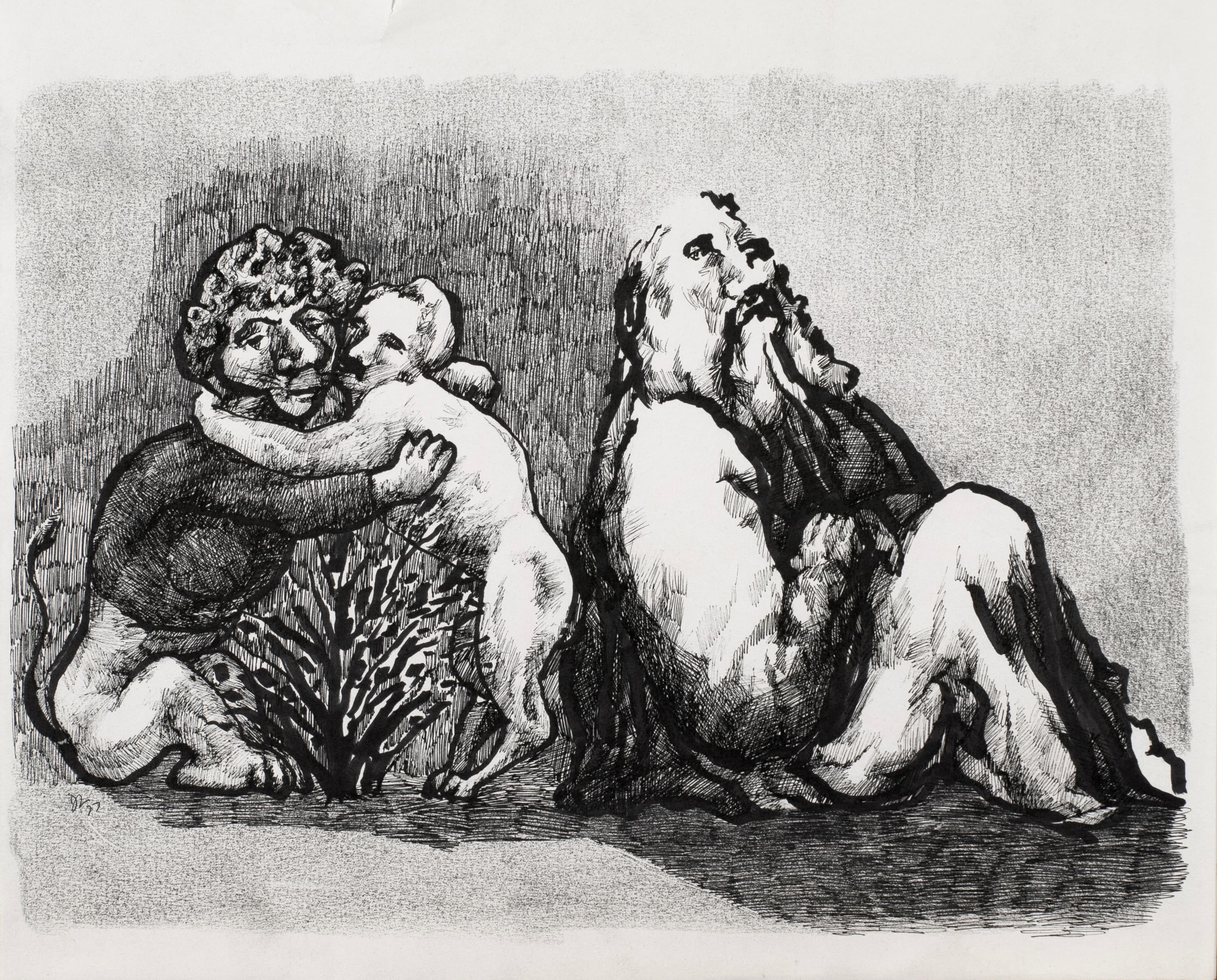 Art with the title "Old Man, Lion and Lamb".
