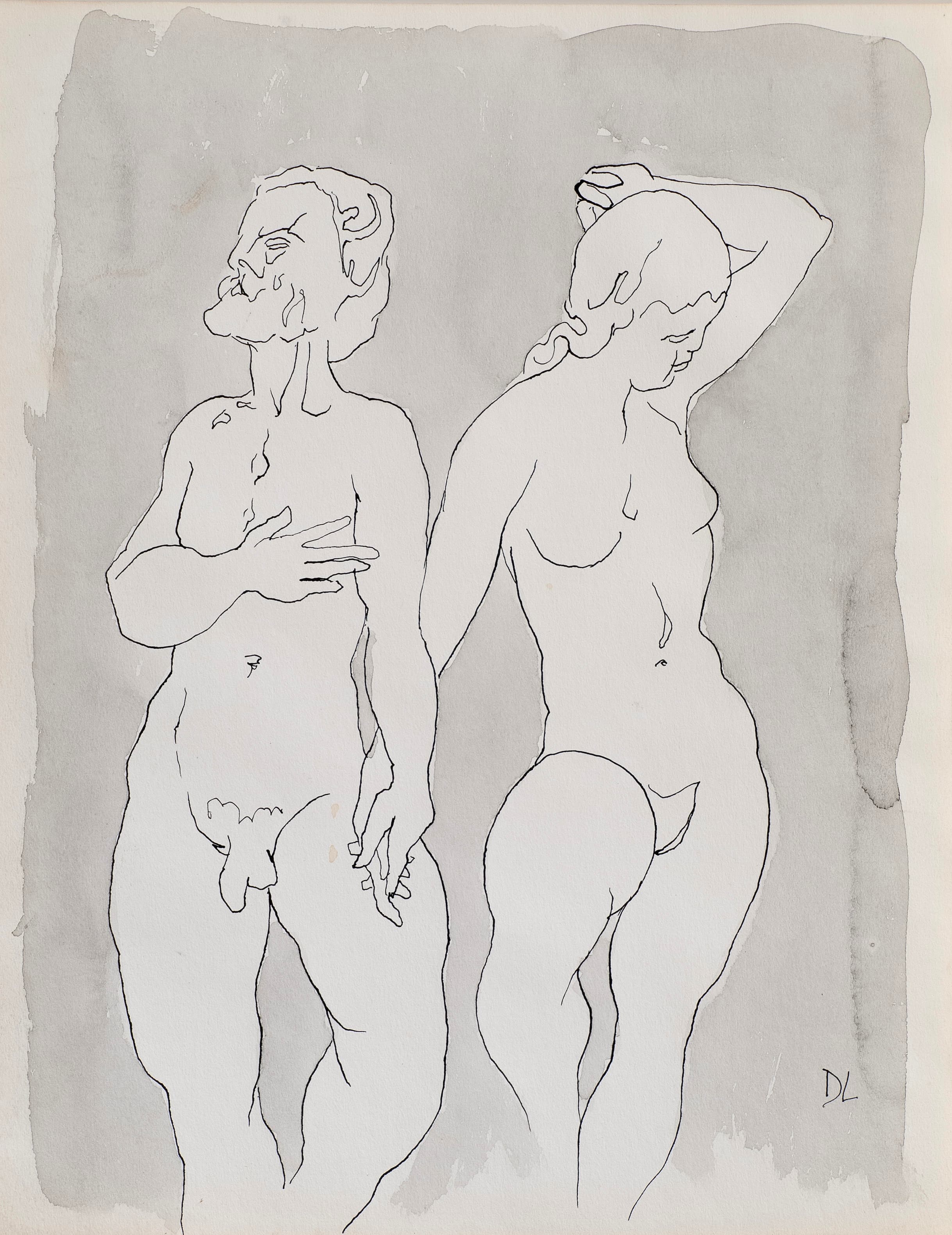 Art with the title "Nude Man and Woman Standing".