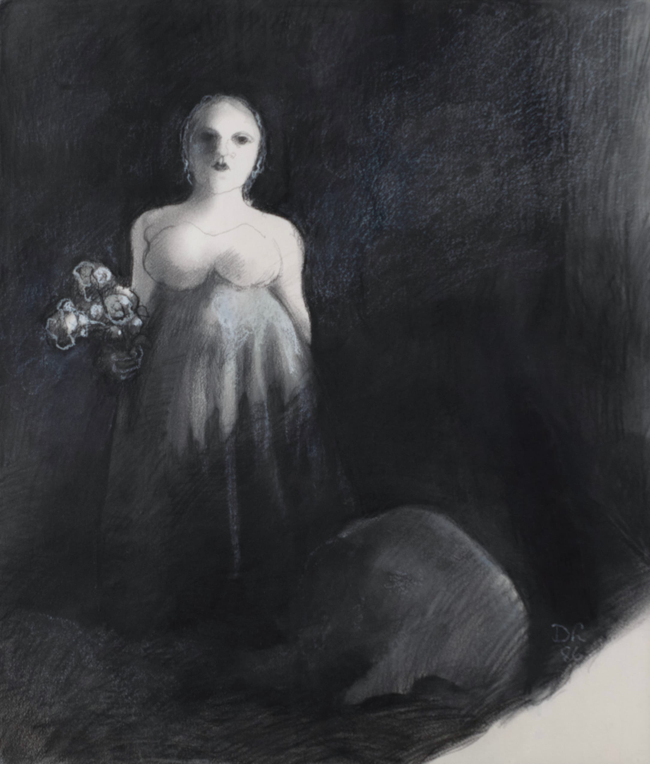 Art with the title "Lady Holding Flowers".