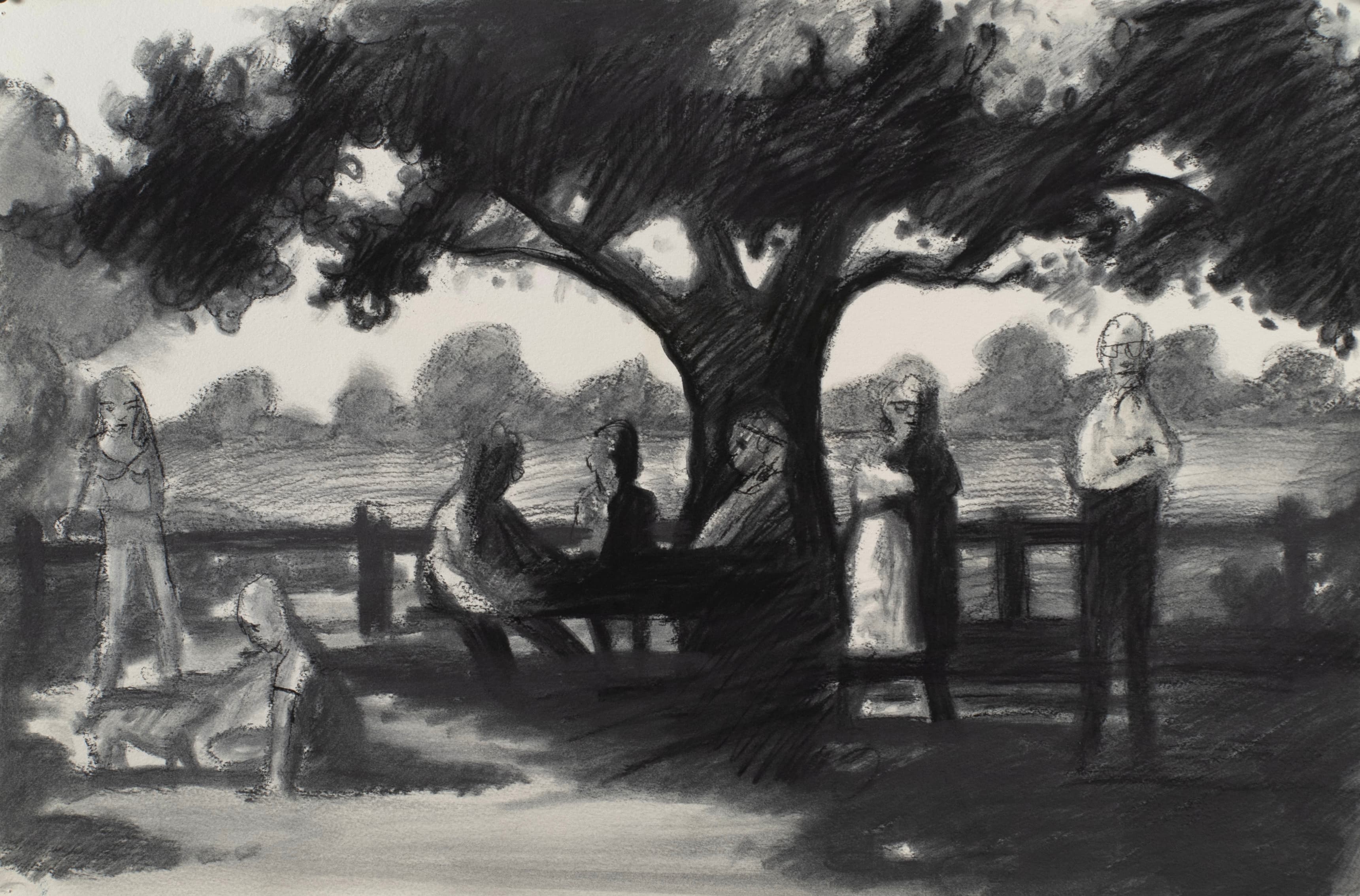Art with the title "Picnic Under the Tree - Alley Pond".
