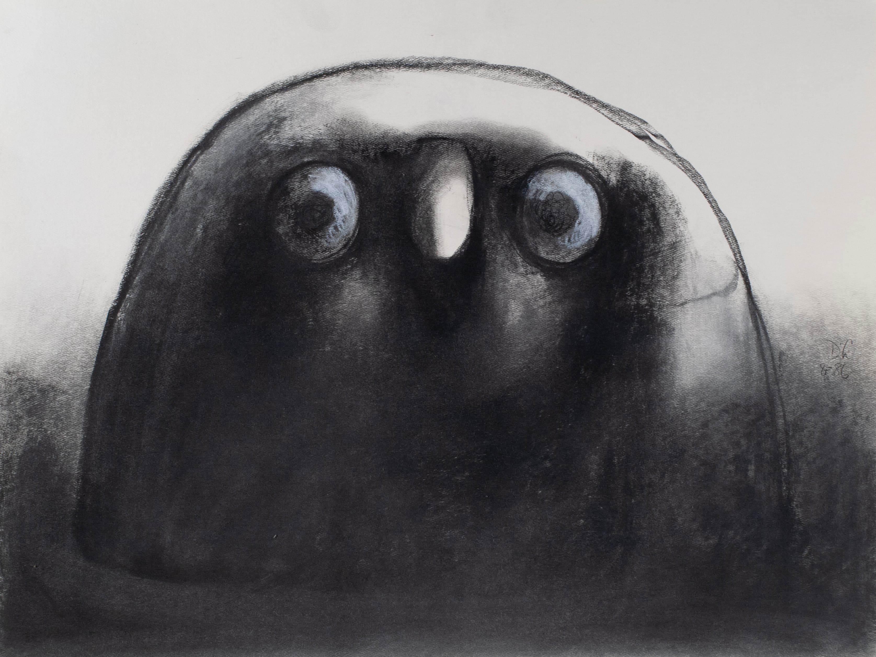 Art with the title "Round Head with Blue Eyes".