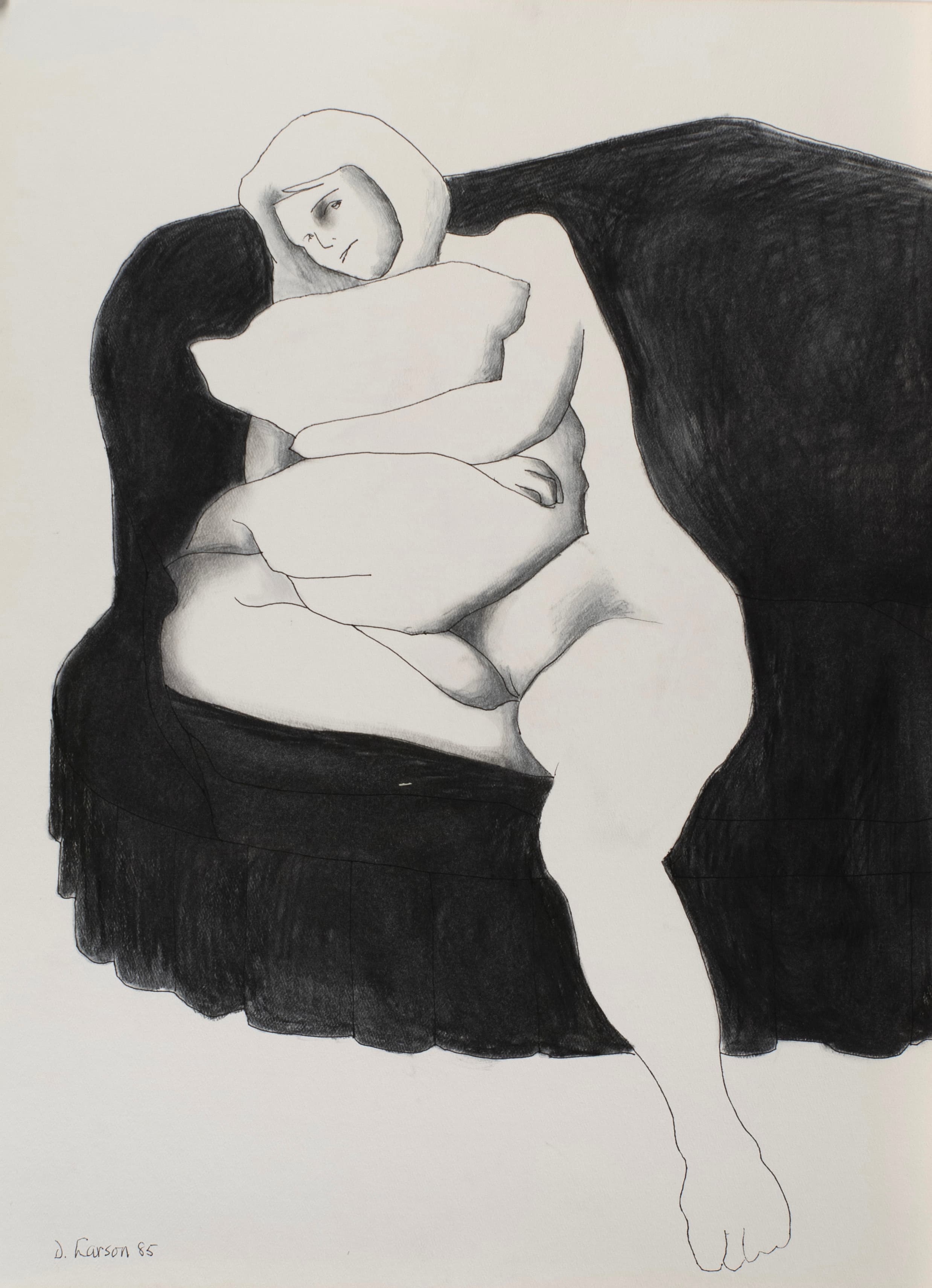 Art with the title "Lady on Black Couch".