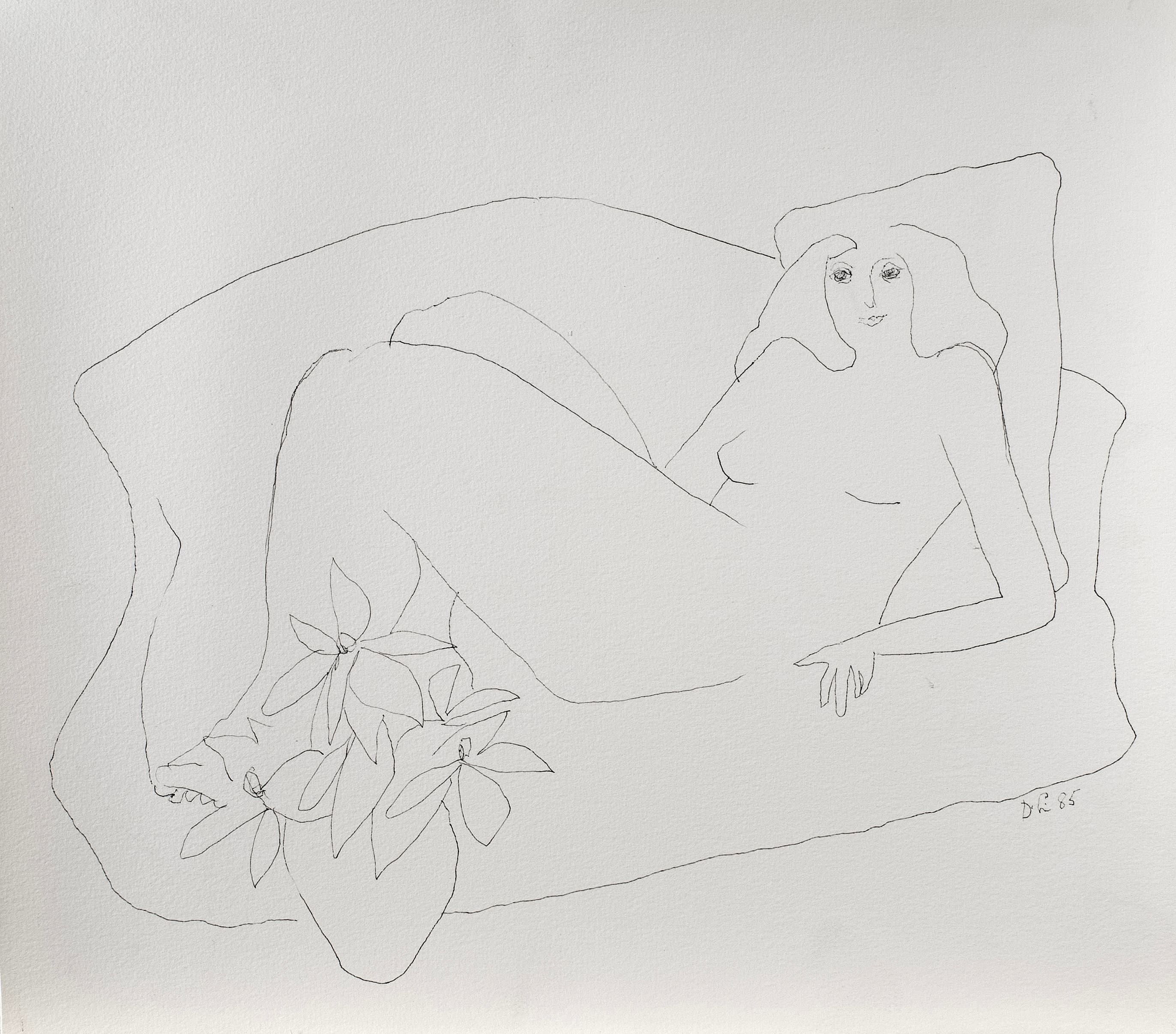 Art with the title "Nude on Couch with Plant".