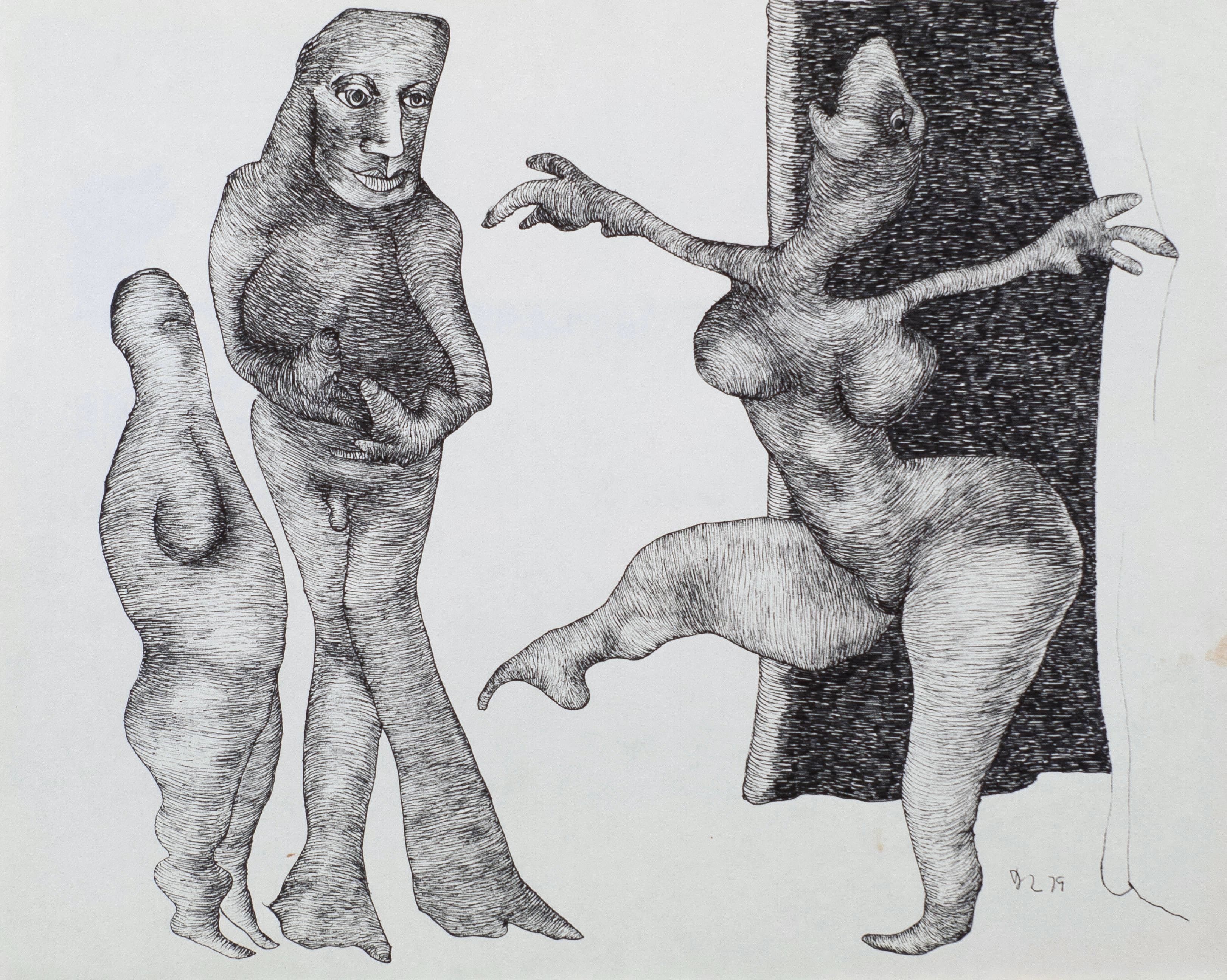 Art with the title "Mutation Three Figures and Curtain".