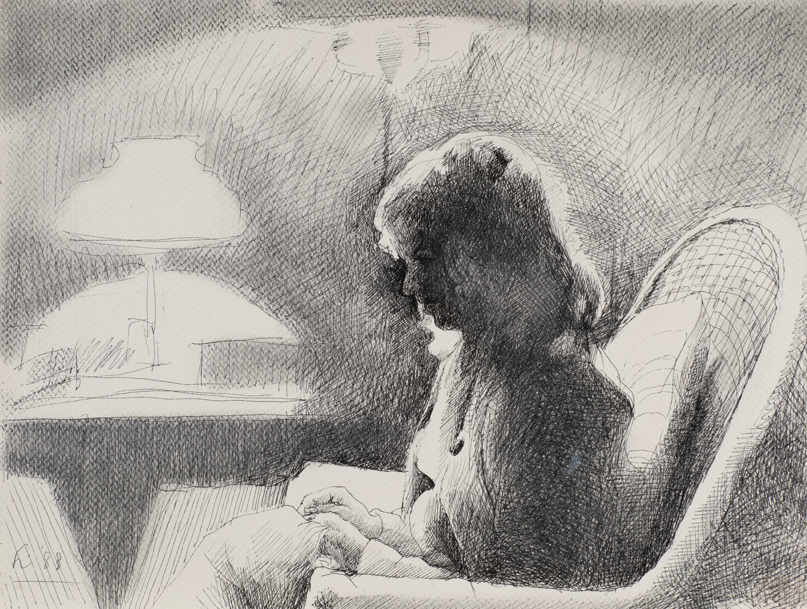 Art with the title "Carole Seated by Living Room Lamp".