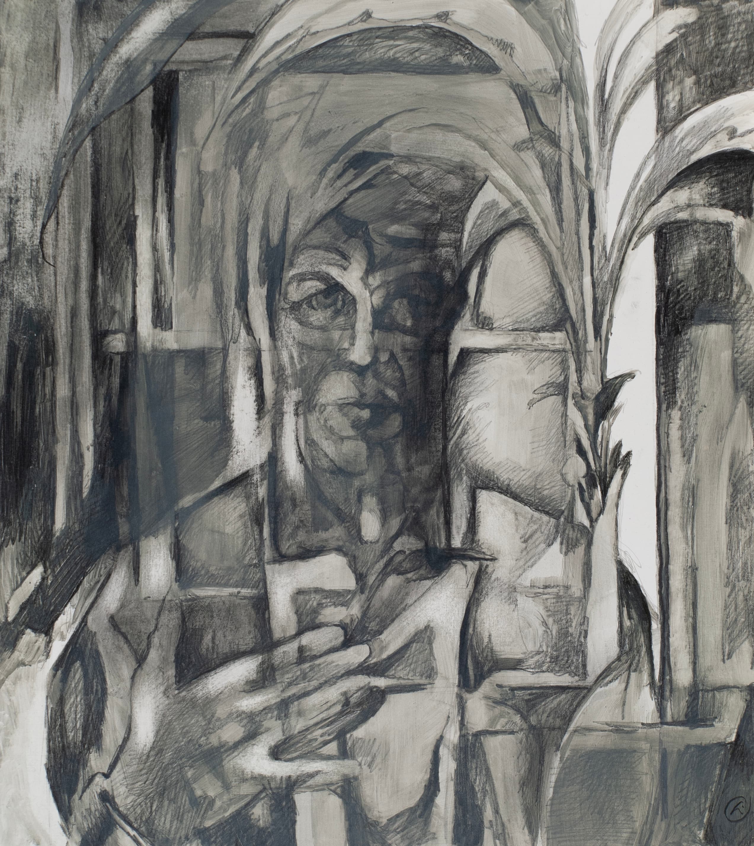 Art with the title "Fragmented Self Portrait with Plant".