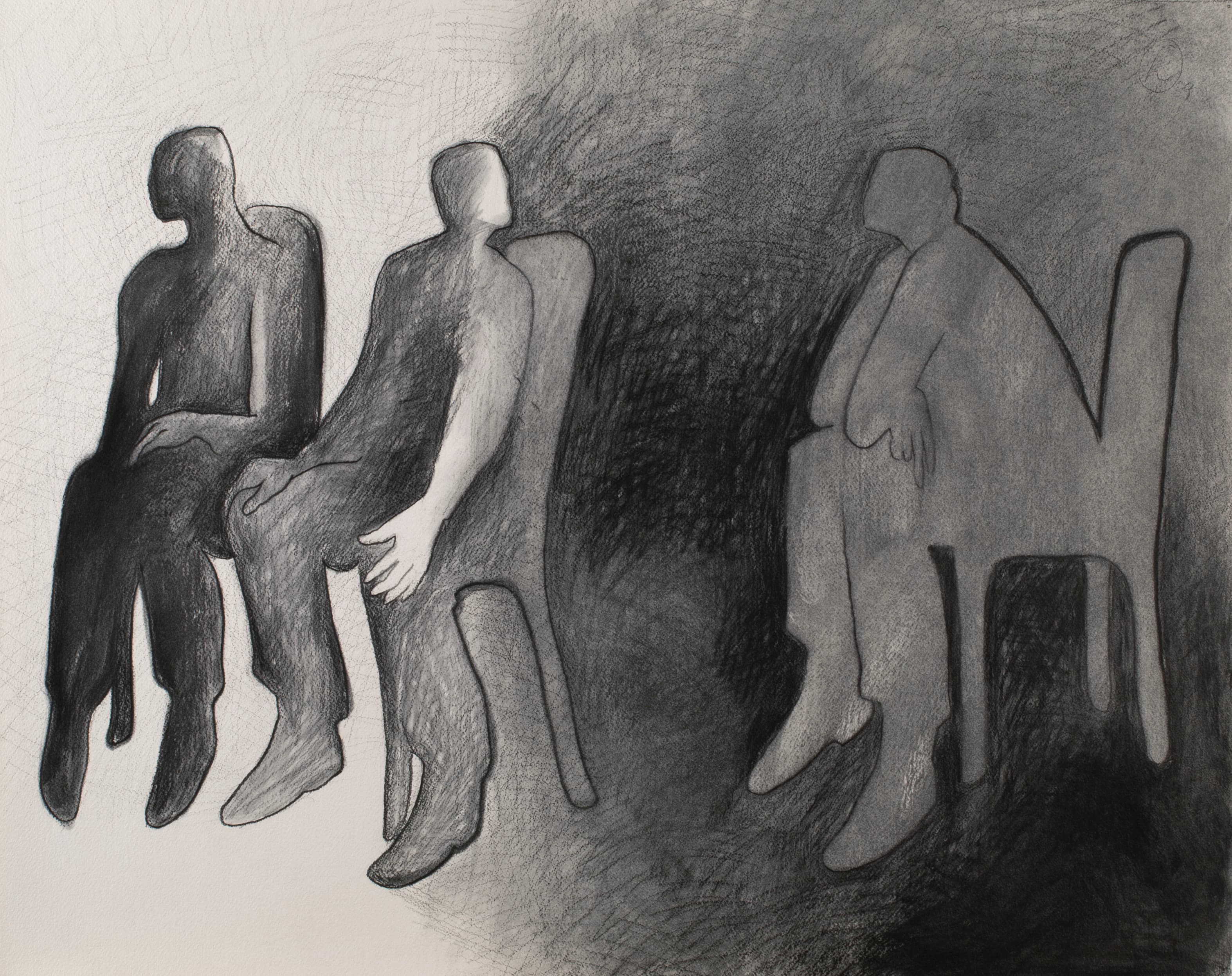 Art with the title "Three Silhouettes, One Apart".