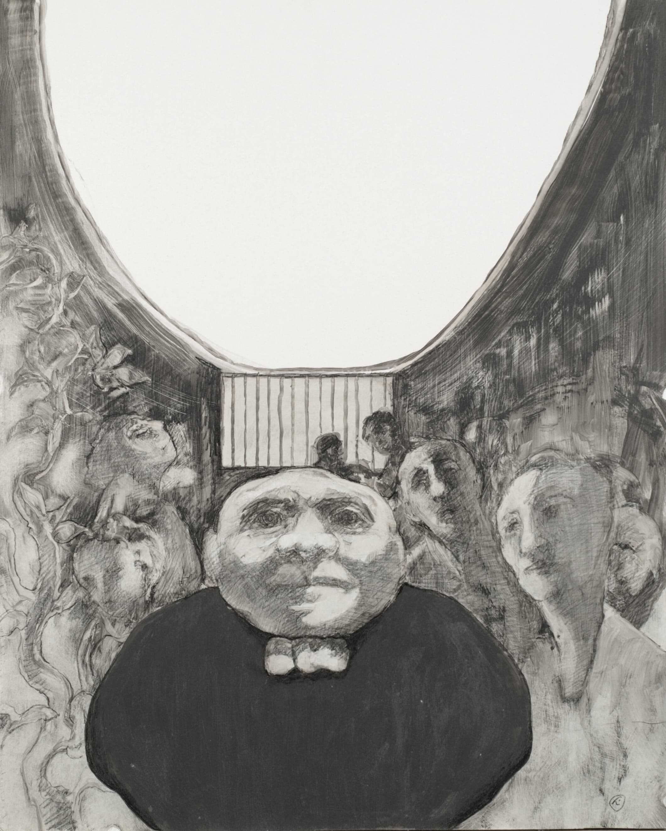 Art with the title "Droll Man in Crowd".