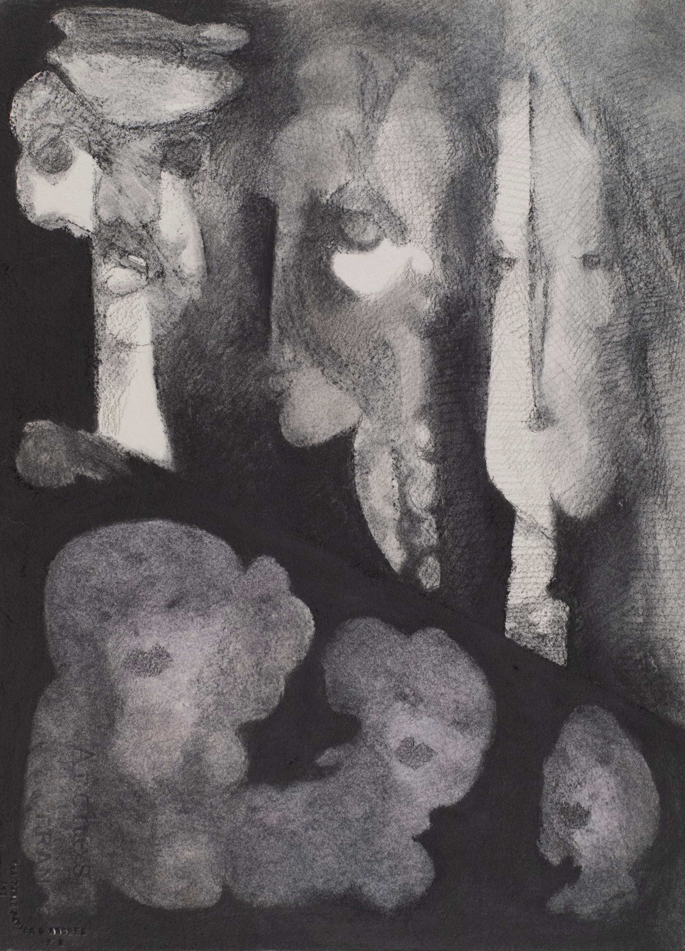 Art with the title "Three Heads on a Slant".