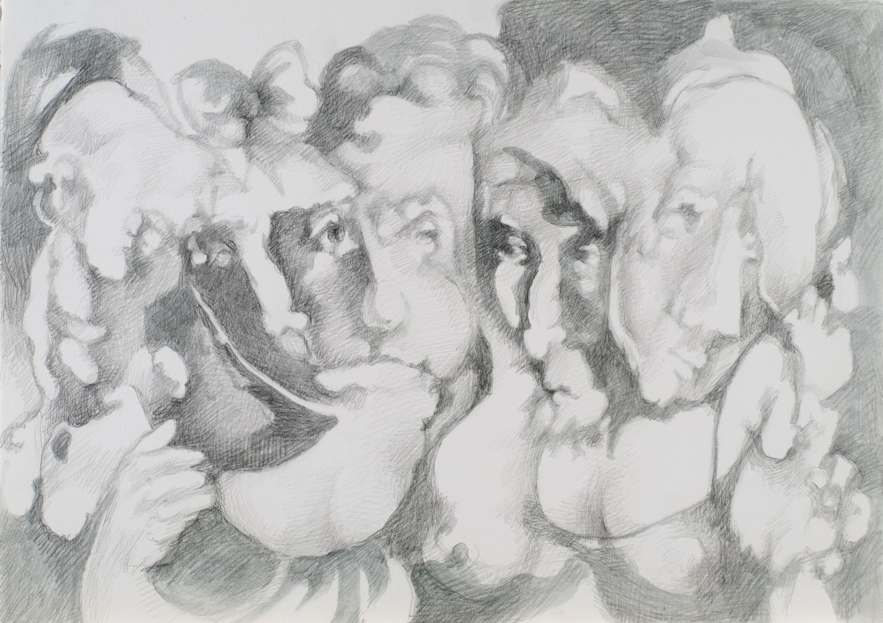 Art with the title "Multiple Faces Row of Women".