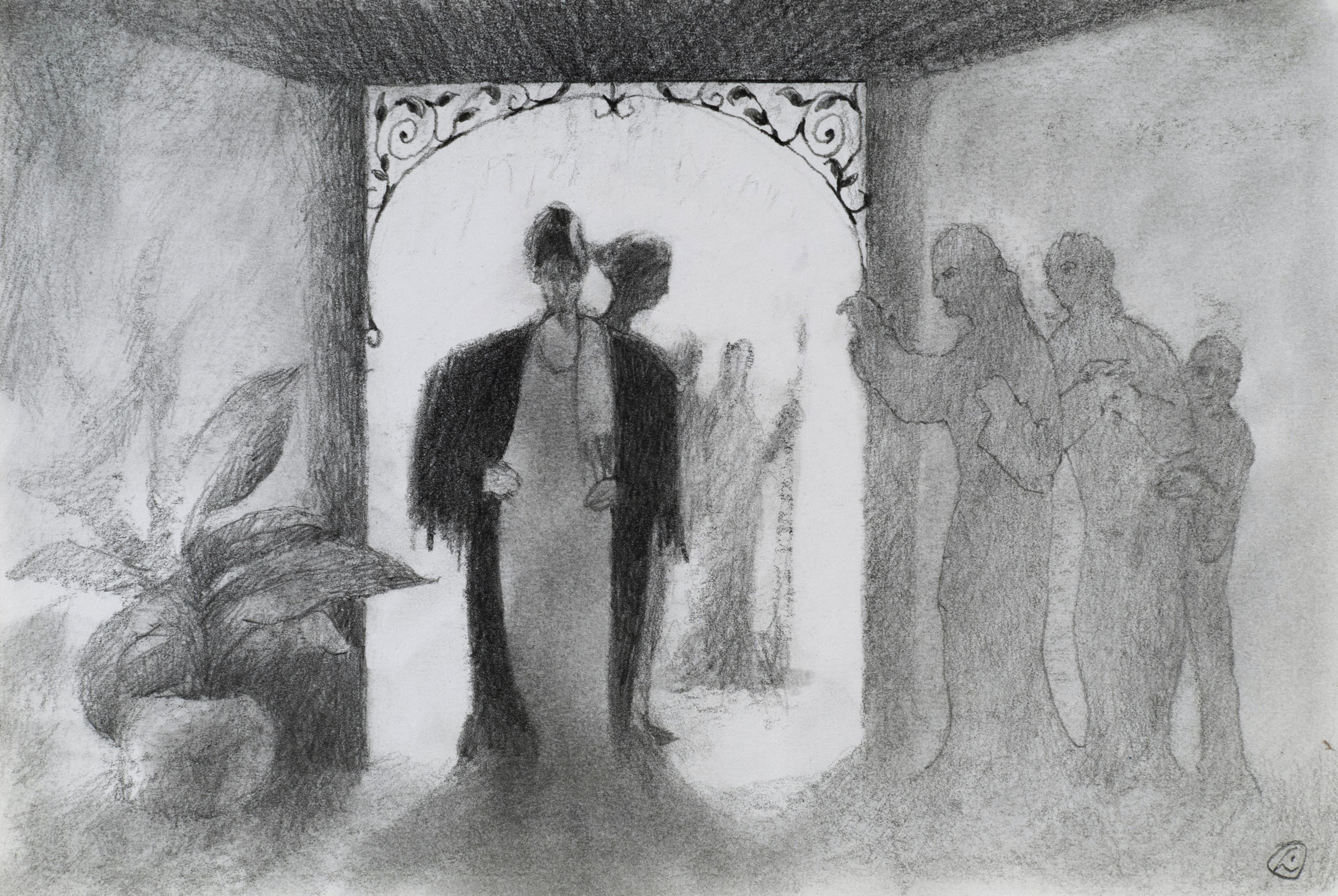 Art with the title "Two Women under Archway".