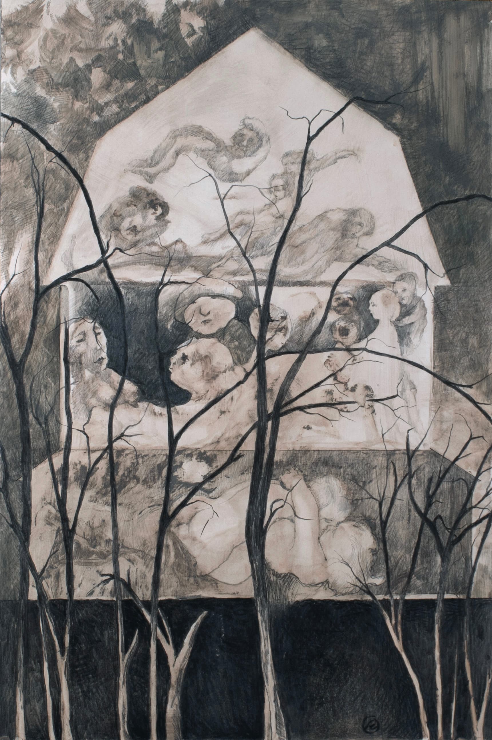 Art with the title "House with Three Floors and Trees".