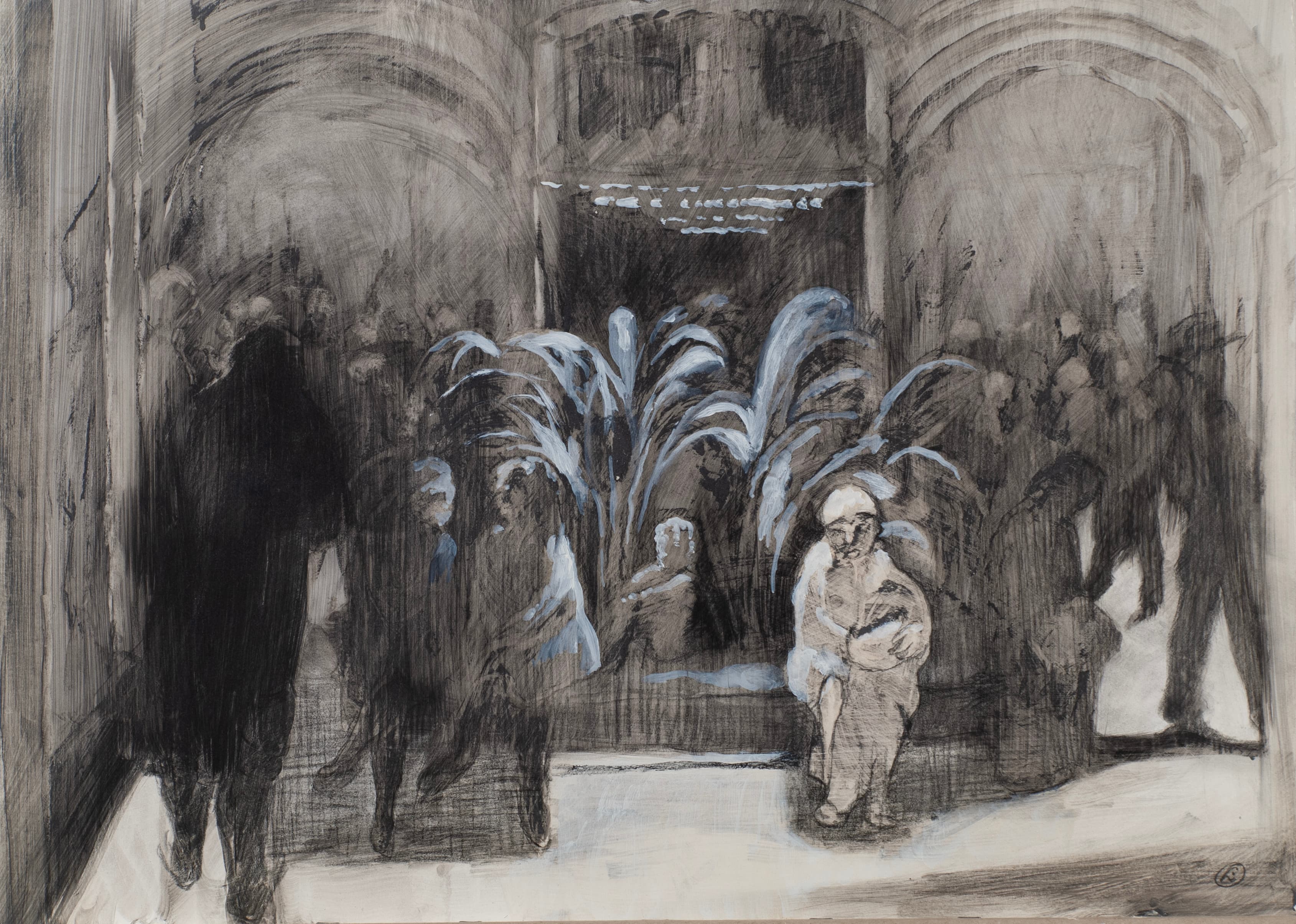 Art with the title "Study for Dark Street, Woman on Bench".