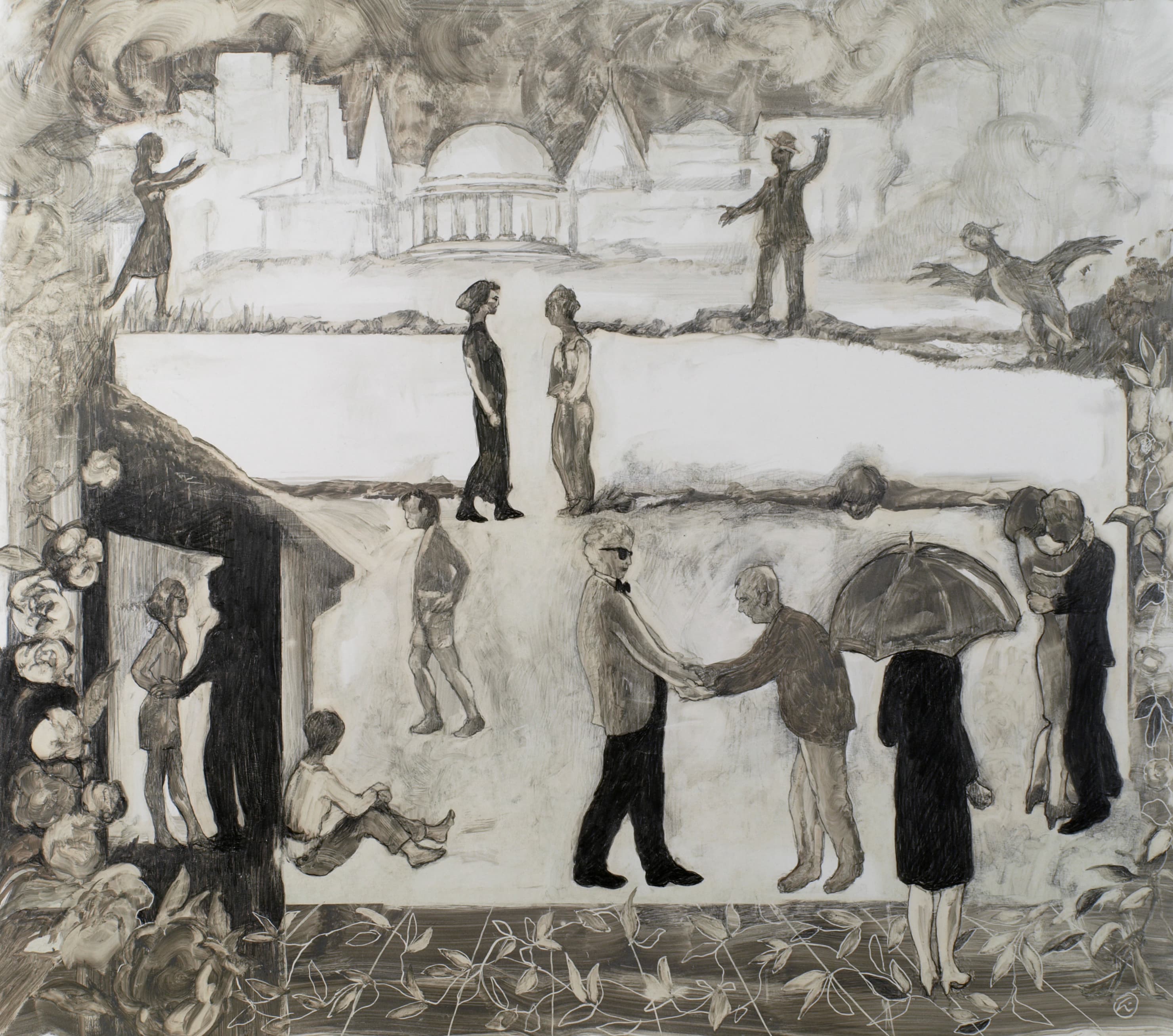 Art with the title "Study for Dumb Show with Black Umbrella".