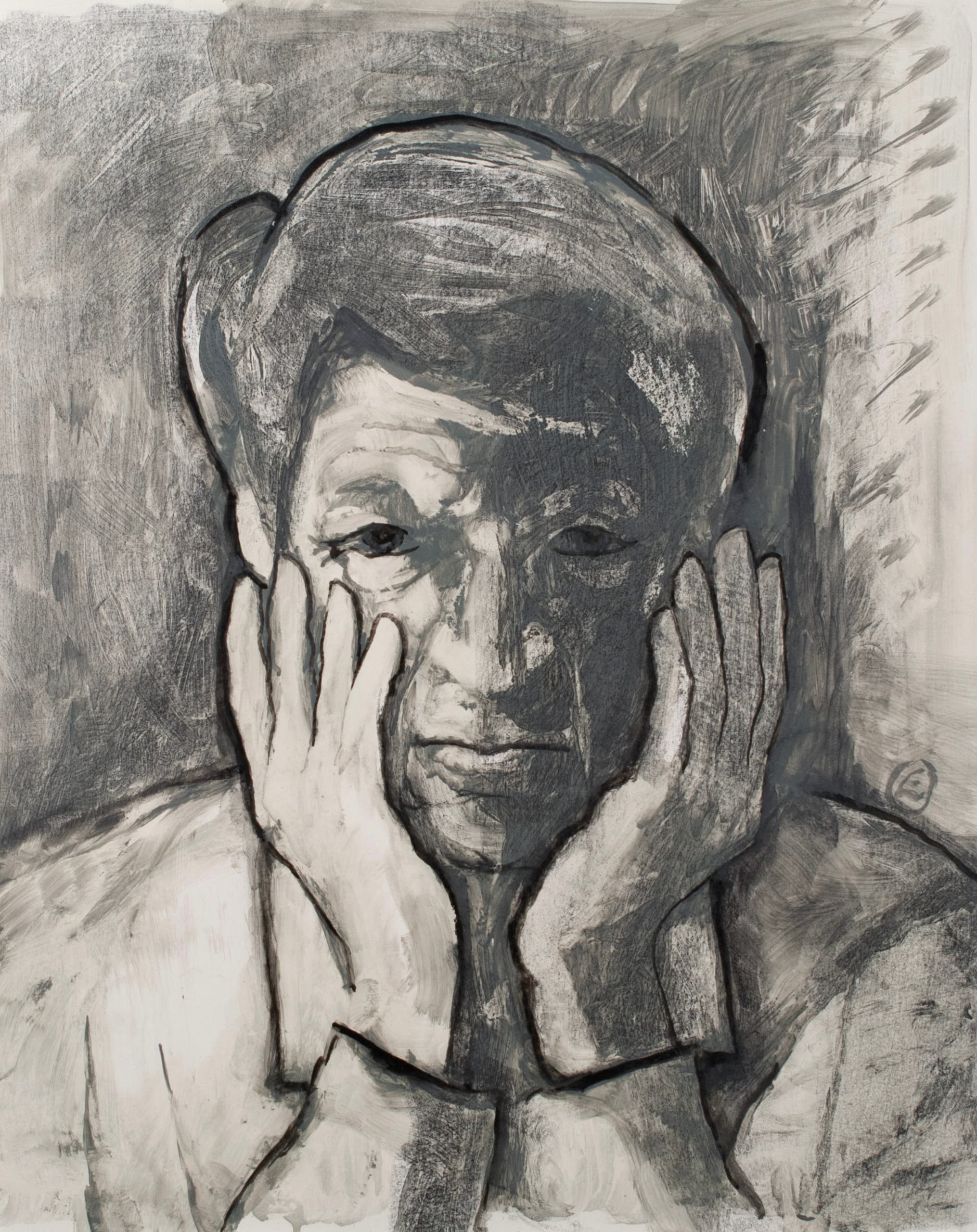 Art with the title "Study I for Self Portrait, Hands on Face".