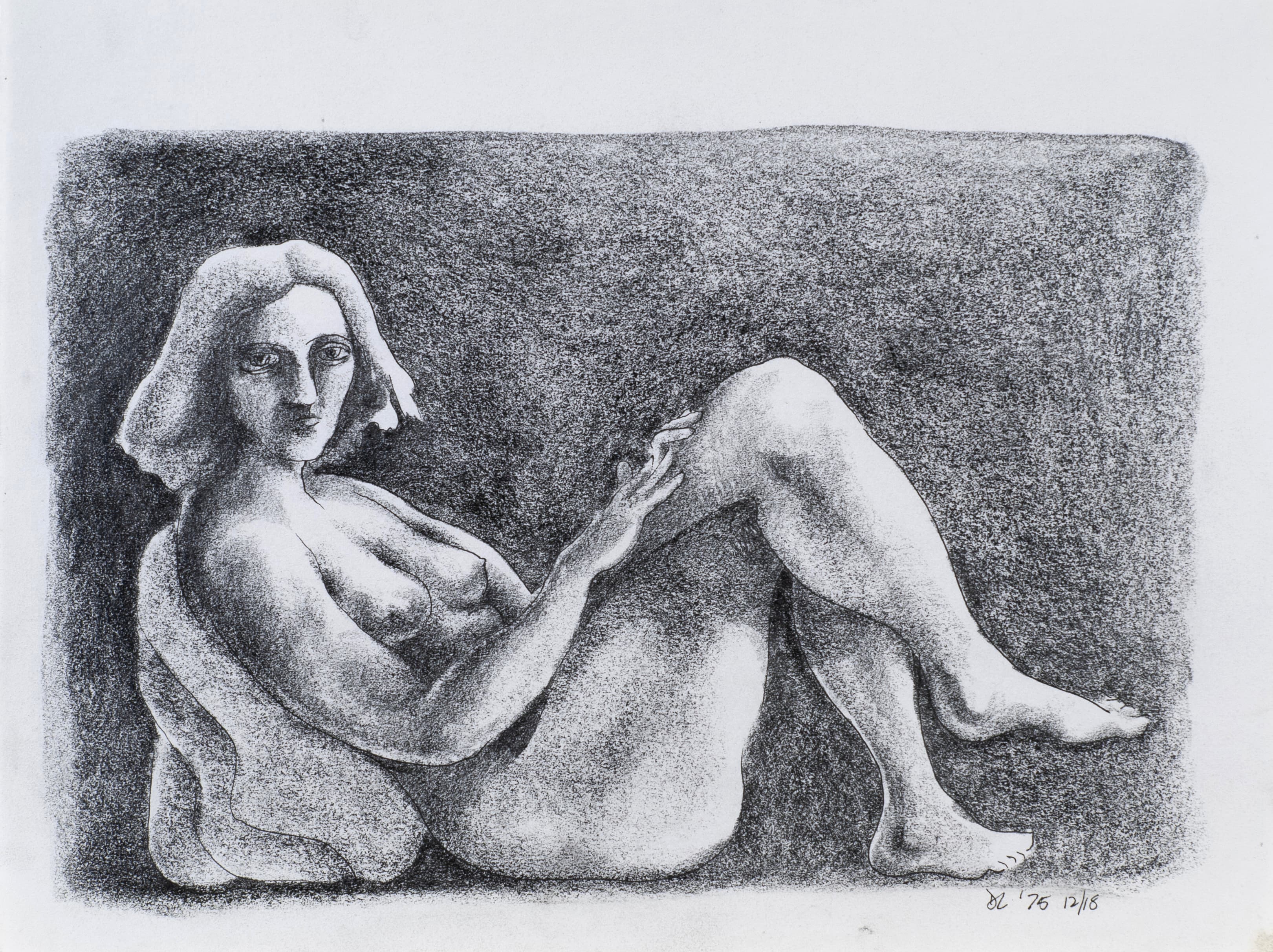 Art with the title "Reclining Nude, Hands on Leg".