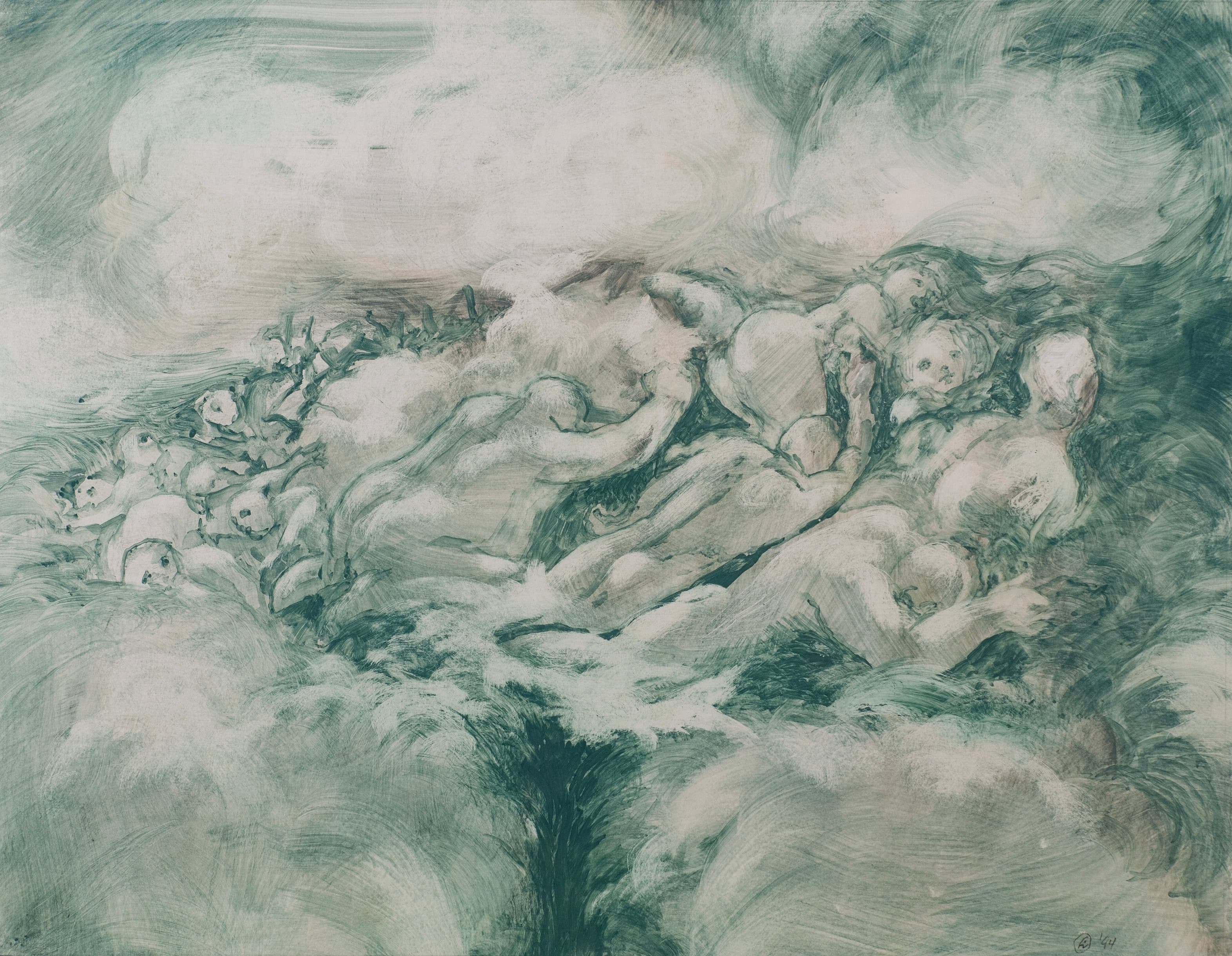 Art with the title "Figures in a Swirling Sea".